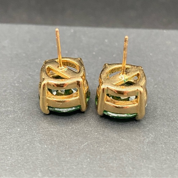 Green Peridot Colored Glass Stud Earrings - Picture 5 of 8